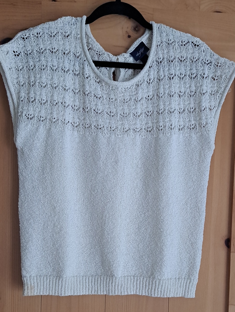 Light Cream Knit Cap-Sleeve Top by Daytrip. Pointelle Knit